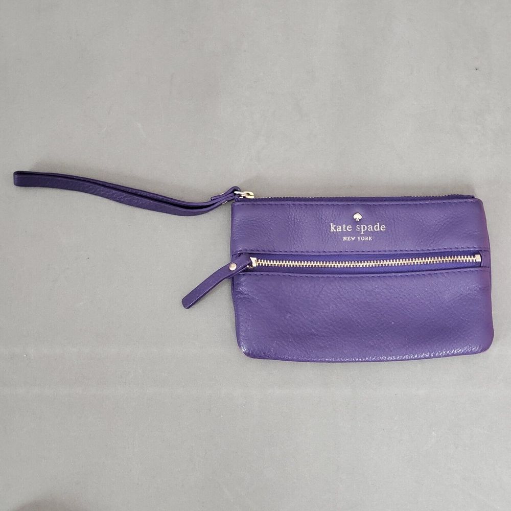 Kate Spade Purple Pebbled Leather Zip Wristlet Clutch Zip Closure and Pocket